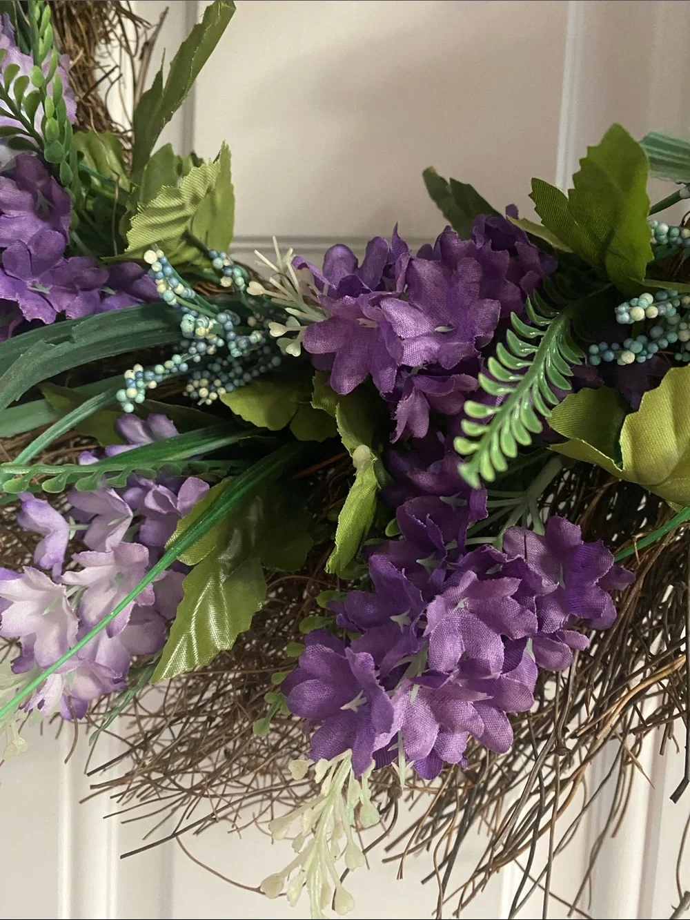 Purple Floral Grapevine Wreath - 9” diameter Faux Florals Door Accent